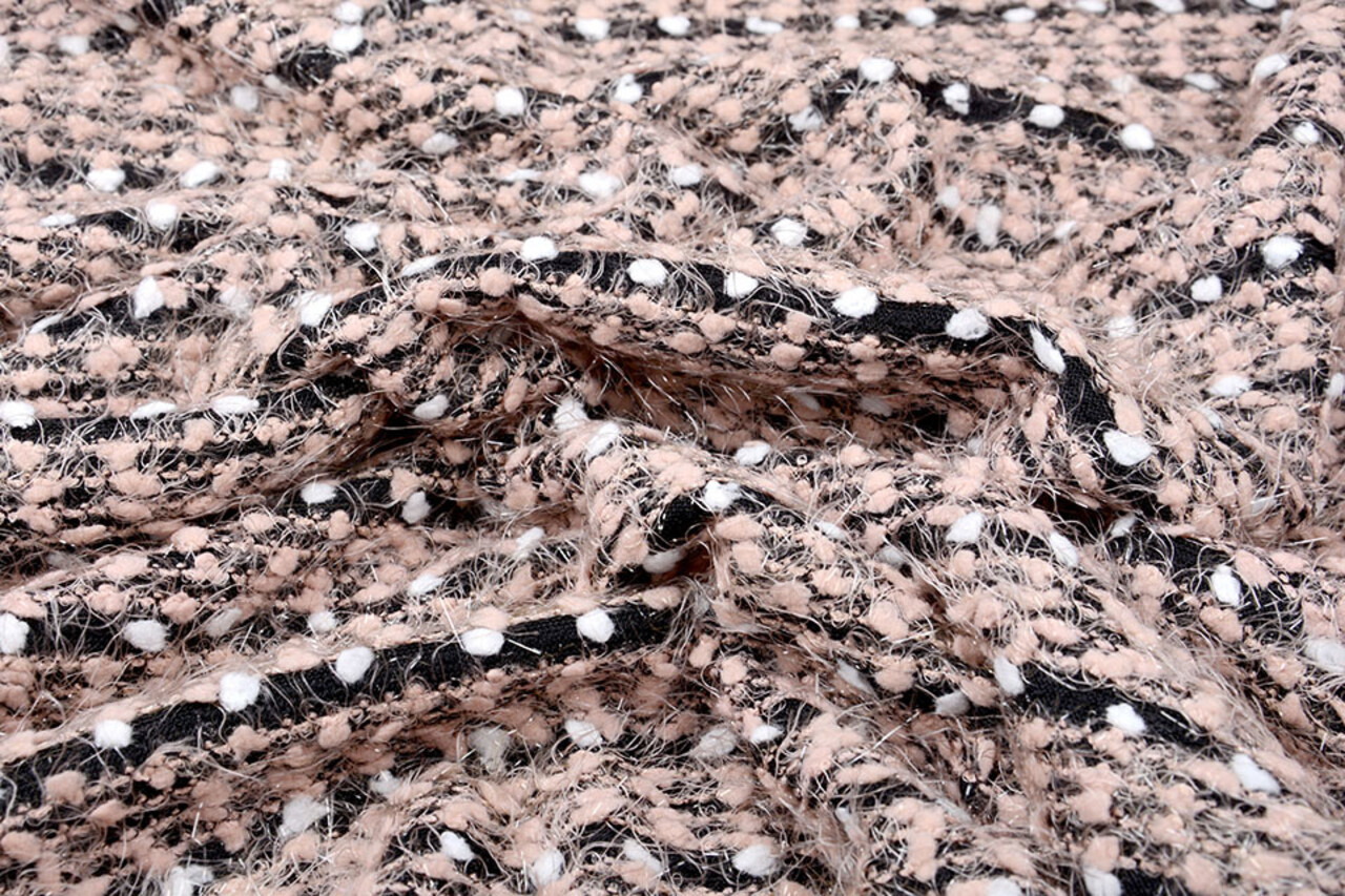 Fancy Bouclé Streep Zwart Poeder Roze