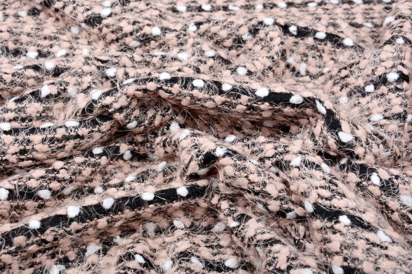 Fancy Bouclé Rayure Noir Rose Poudré