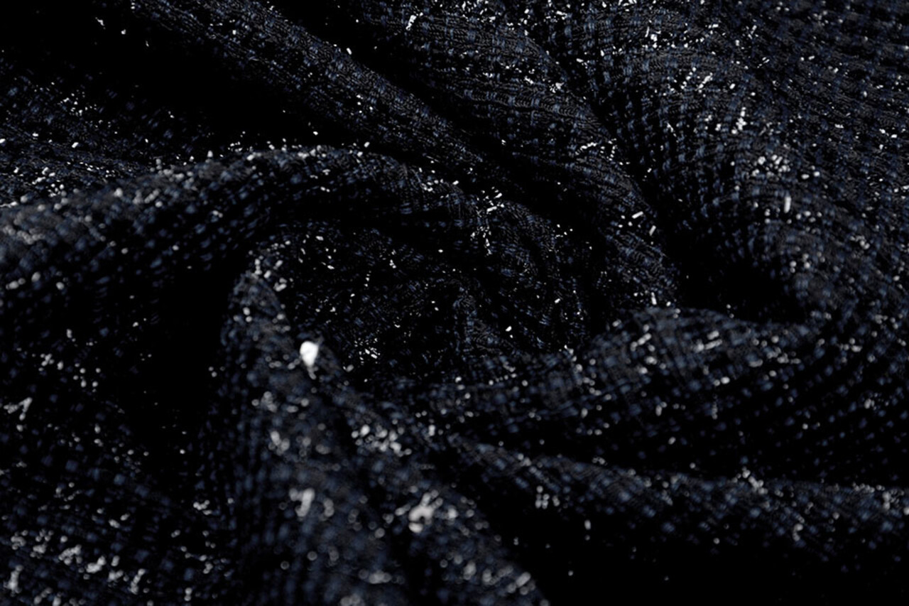 Bouclé feine Pailletten Streifen Marineblau