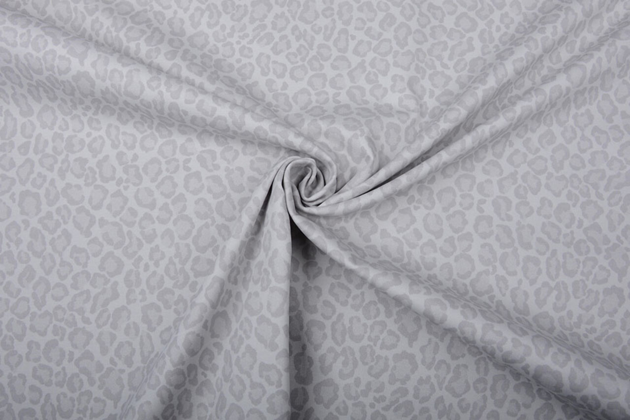 Elástico Algodón Estampado de Leopardo Gris Claro