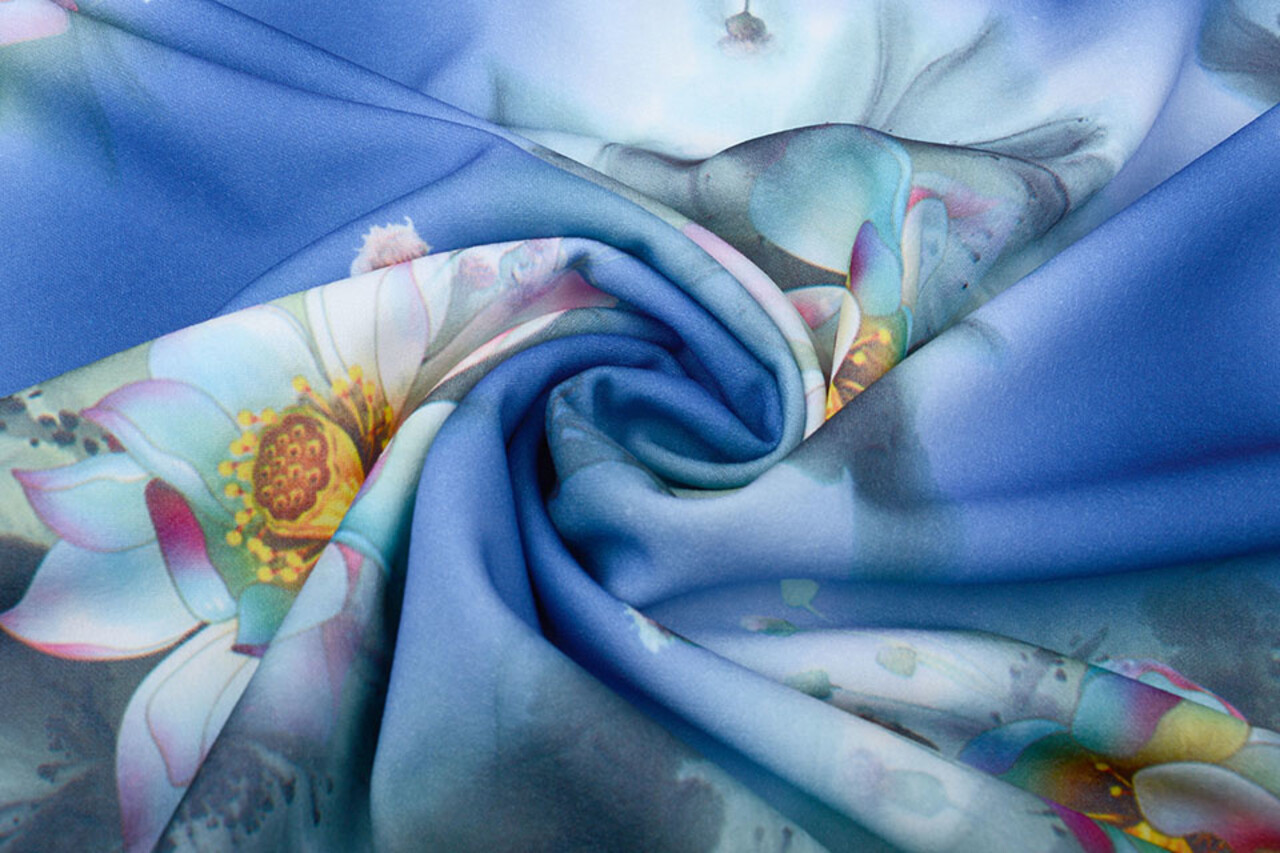 Scuba Crepe Printed Fantasy Flower Blue