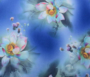 Scuba Crepe Bedruckt Fantasie Blume Blau