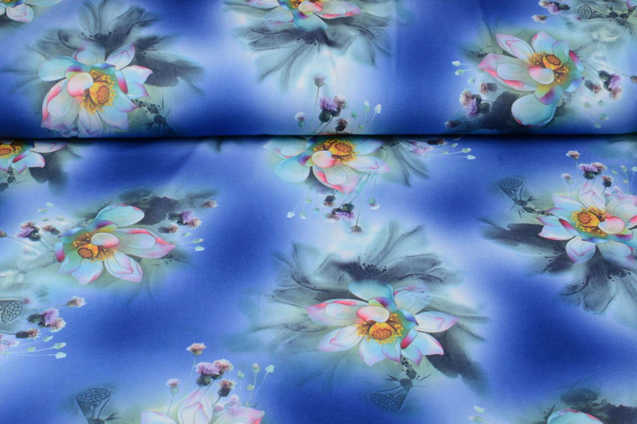 Scuba Crepe Printed Fantasy Flower Blue