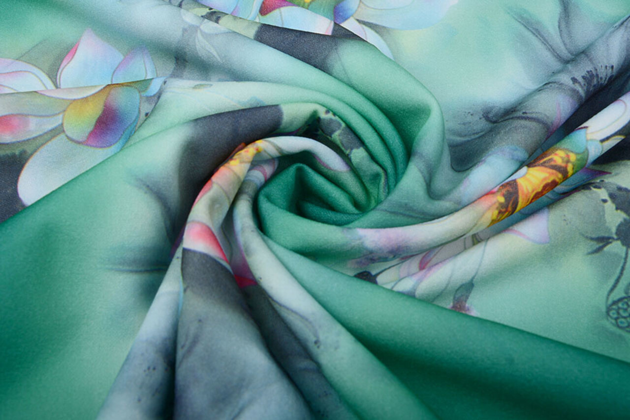Scuba Crepe Printed Fantasy Flower Green Scuba Crepe Printed Fantasy Flower Green