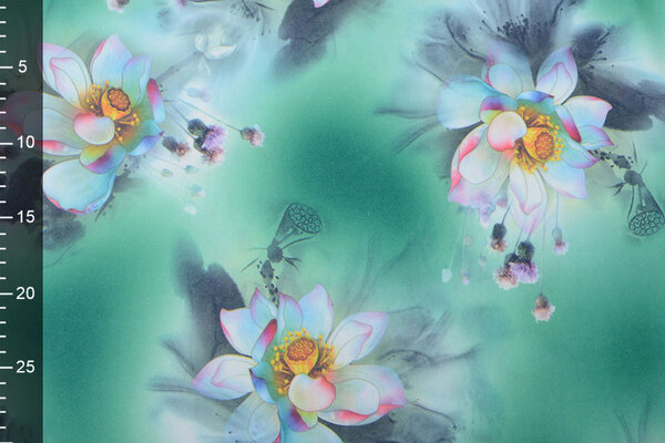 Scuba Crepe Printed Fantasy Flower Green Scuba Crepe Printed Fantasy Flower Green