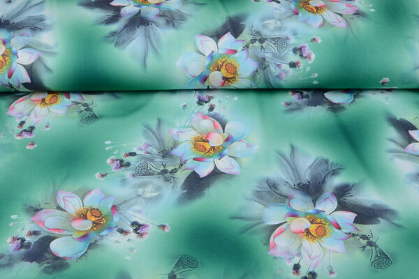 Scuba Crepe Printed Fantasy Flower Green Scuba Crepe Printed Fantasy Flower Green