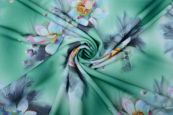 Scuba Crepe Printed Fantasy Flower Green Scuba Crepe Printed Fantasy Flower Green