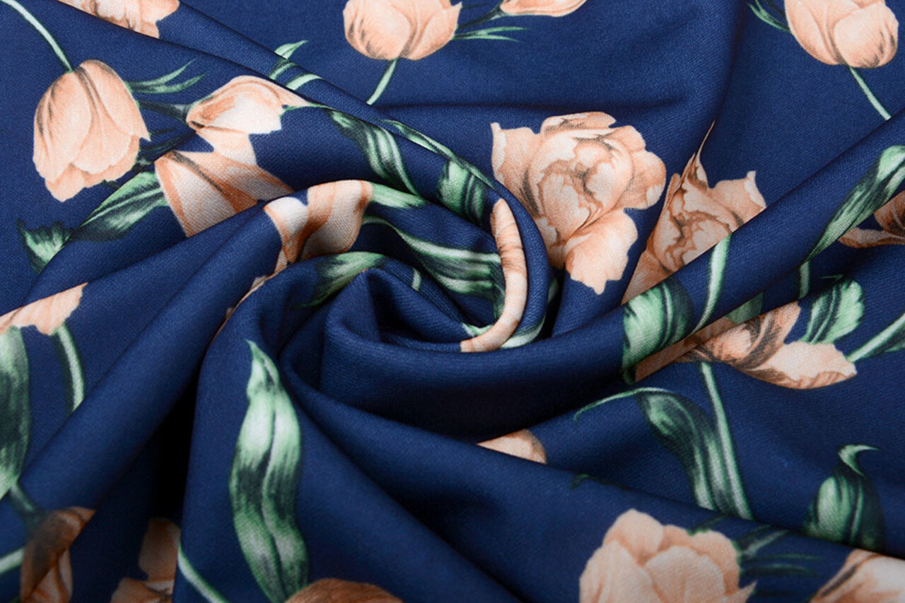 Scuba Crepe Bedrukt Tulp Blauw