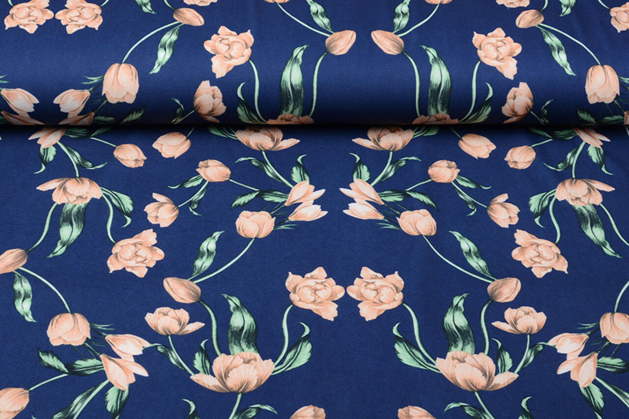 Scuba Crepe Printed Tulip Blue