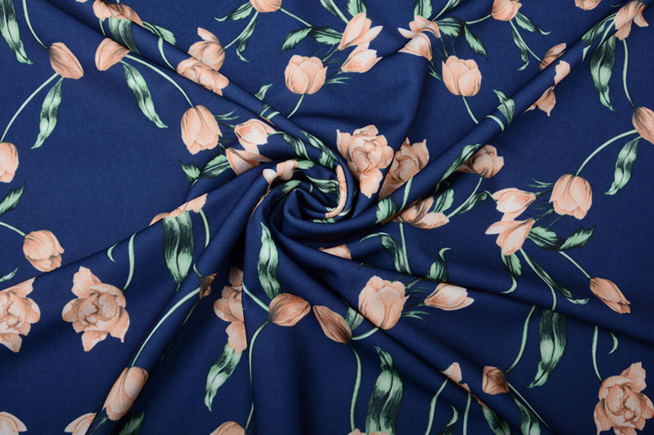 Scuba Crepe Bedrukt Tulp Blauw