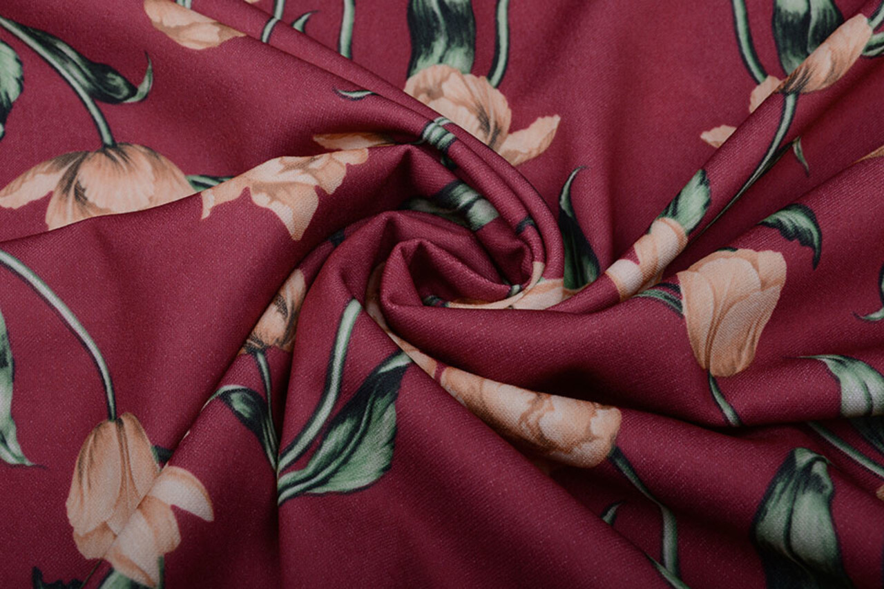 Scuba Crepe Bedrukt Tulp Rood Scuba Crepe Bedrukt Tulp Rood