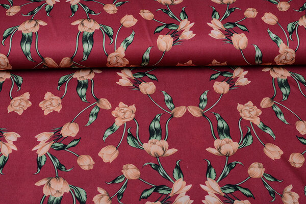 Scuba Crepe Bedrukt Tulp Rood Scuba Crepe Bedrukt Tulp Rood