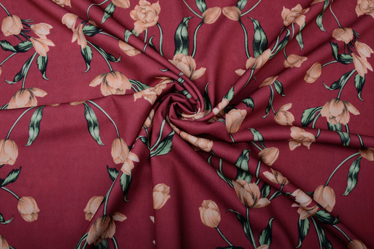 Scuba Crepe Bedrukt Tulp Rood Scuba Crepe Bedrukt Tulp Rood