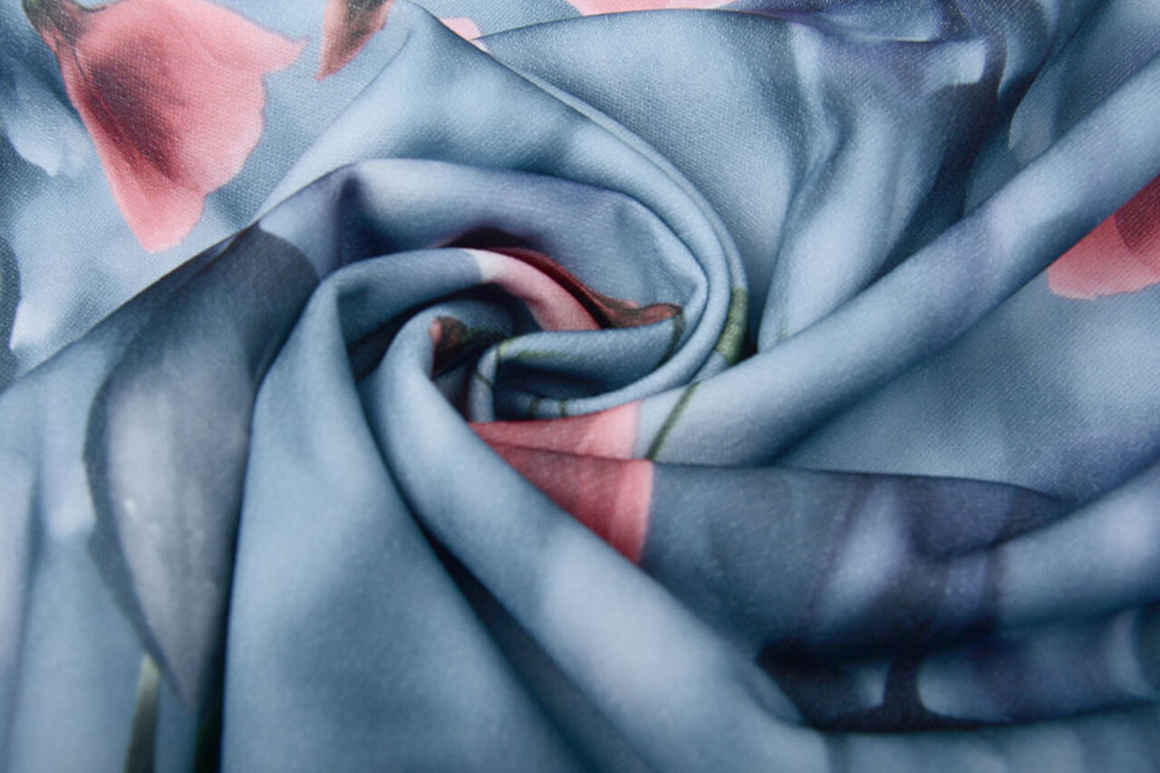 Scuba Crepe Grijs Blauw Klaproos Oud Roze