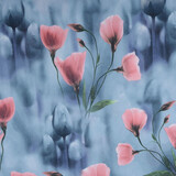 Scuba Crêpe Grigio-Azzurro Papavero Rosa Antico