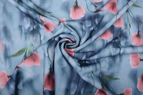 Scuba Crepe Grey Blue Poppy Old Pink