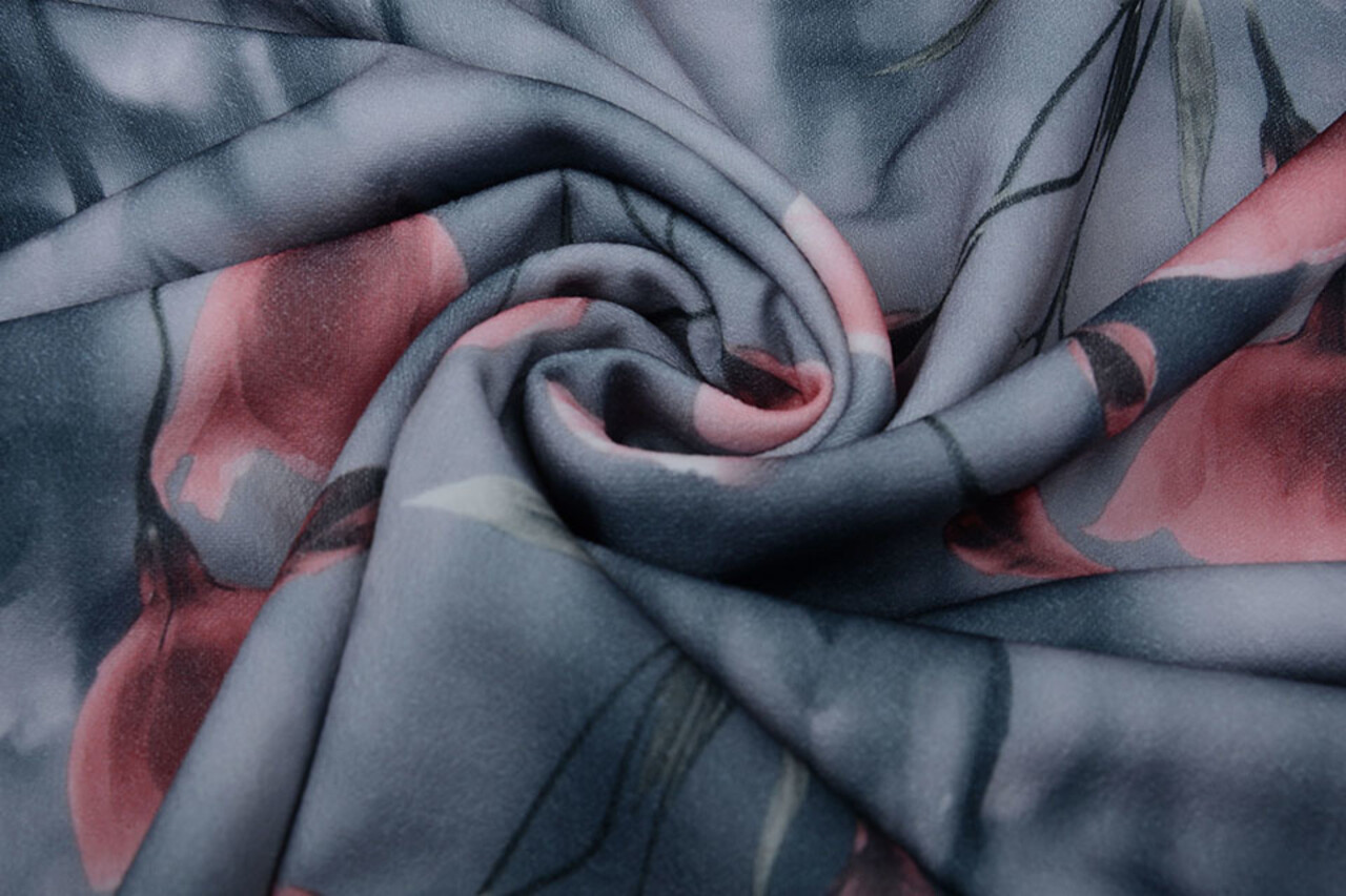 Scuba Crepe Grijs Klaproos Oud Roze