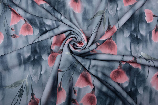 Scuba Crepe Grijs Klaproos Oud Roze