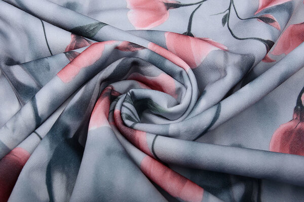 Scuba Crepe Licht Grijs Klaproos Oud Roze