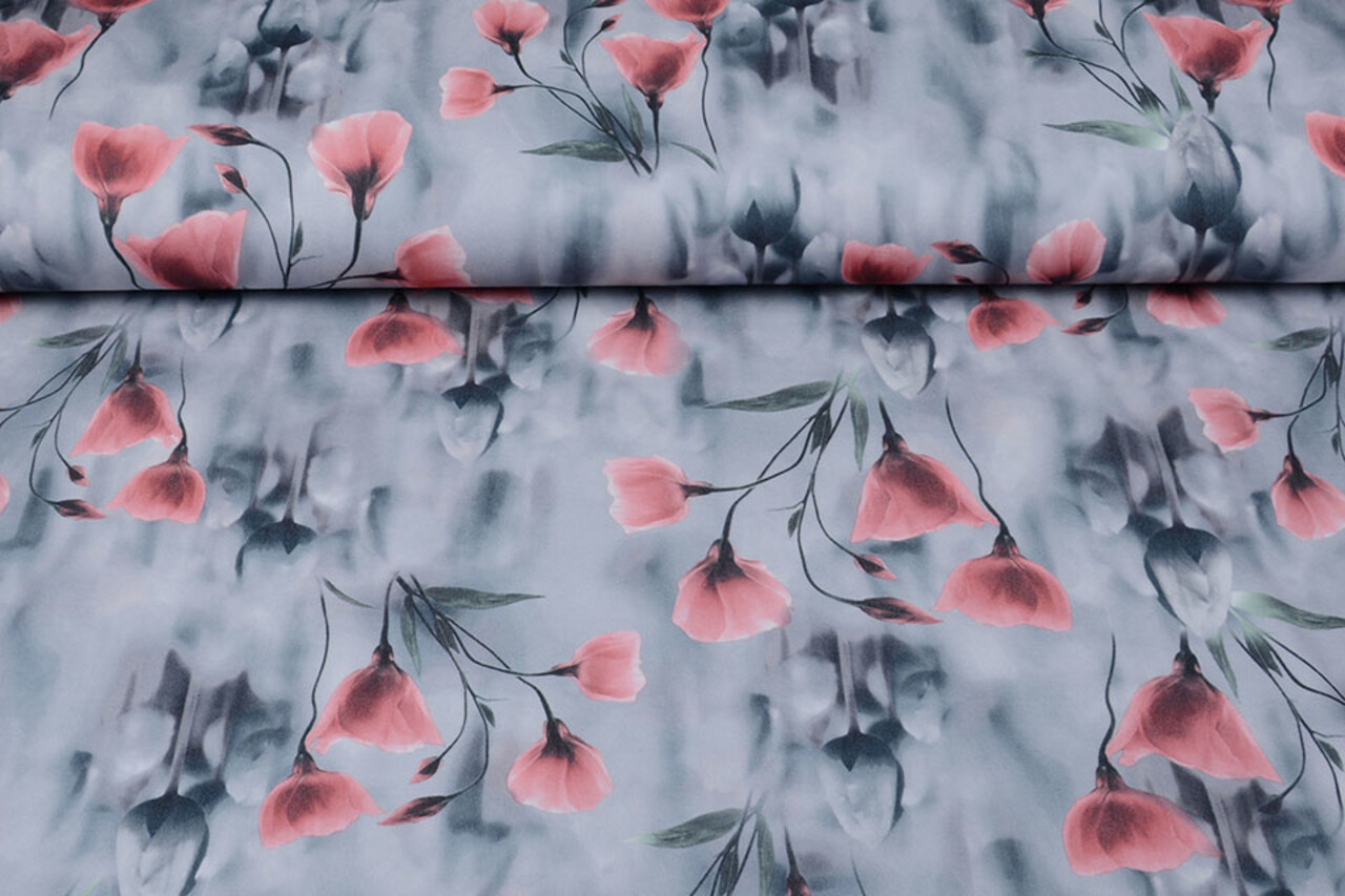 Scuba Crepe Light Grey Poppy Old Pink