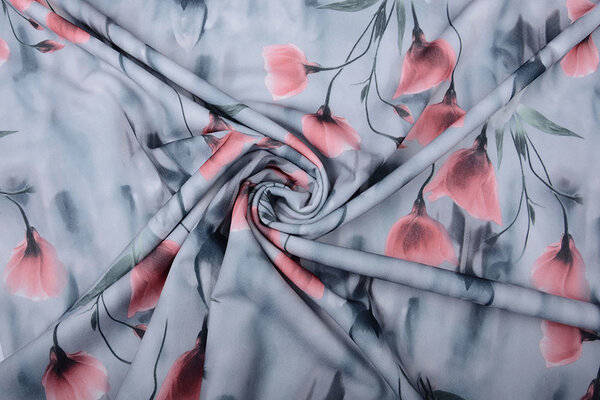 Scuba Crêpe Gris Clair Coquelicot Vieux Rose Scuba Crêpe Gris Clair Coquelicot Vieux Rose