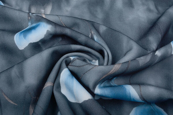 Scuba Crêpe Imprimé Gris Coquelicot Bleu