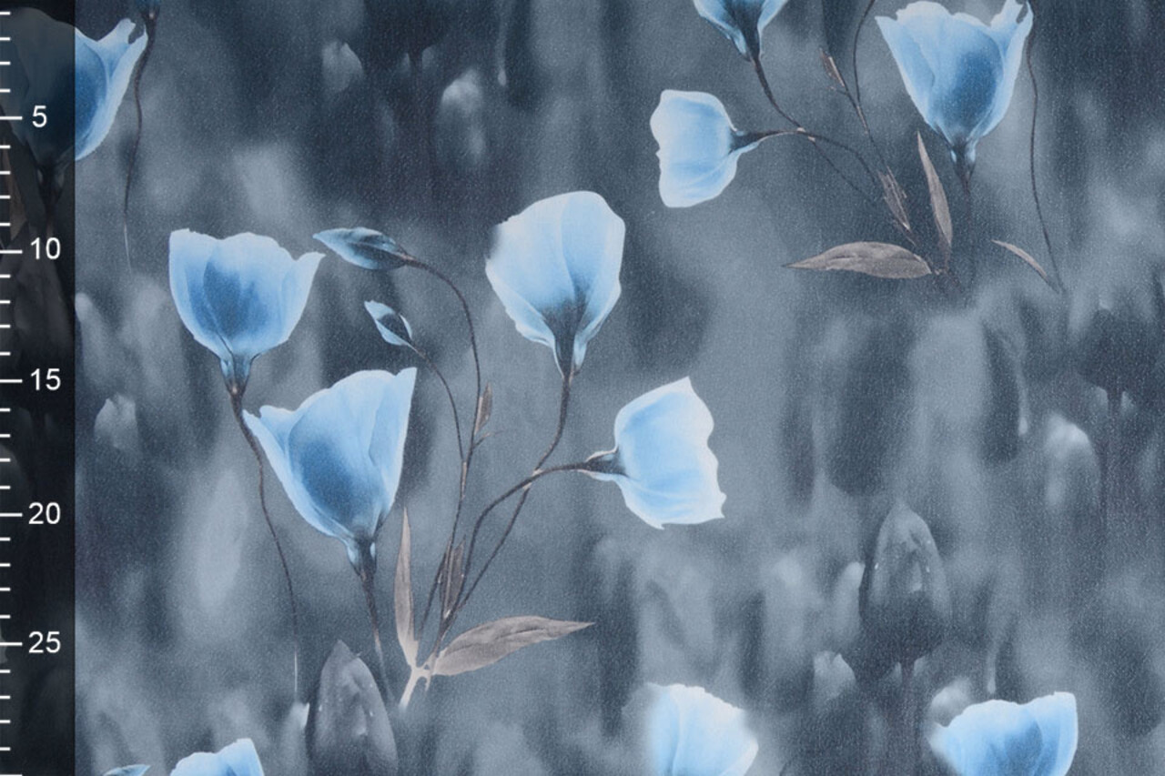 Scuba Crêpe Imprimé Gris Coquelicot Bleu
