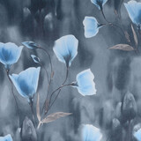 Scuba Crepe Printed Grey Poppy Blue