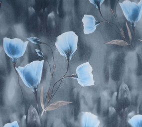 Scuba Crepe Printed Grey Poppy Blue Scuba Crepe Printed Grey Poppy Blue