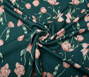 Scuba Crepe Printed Tulip Green