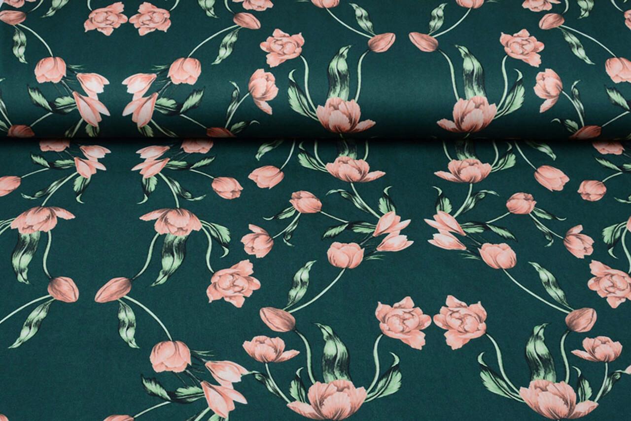 Scuba Crepe Bedrukt Tulp Groen