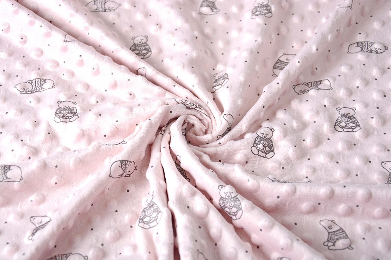 Bear Minky Fleece Powder Pink Bear Minky Fleece Powder Pink