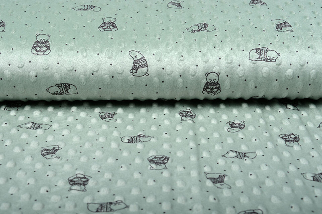 Beer Minky Fleece Licht Oud Groen