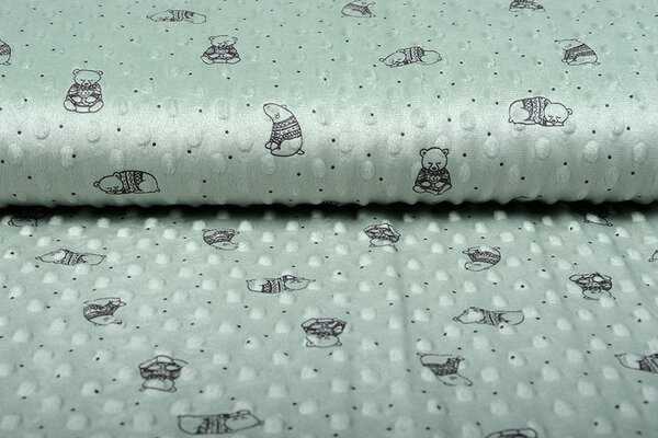 Bear Minky Fleece Light Old Green Bear Minky Fleece Light Old Green
