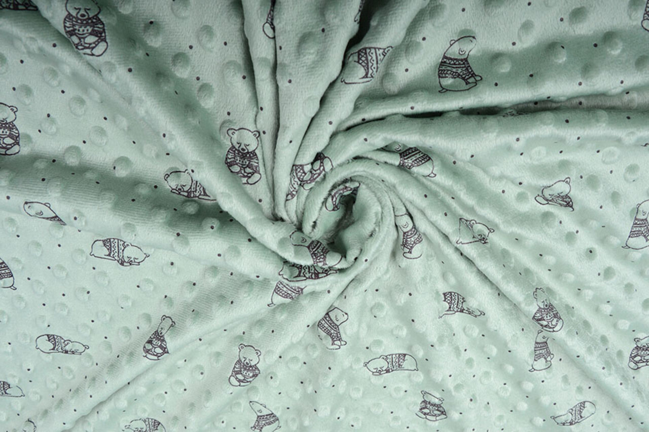 Bear Minky Fleece Light Old Green Bear Minky Fleece Light Old Green