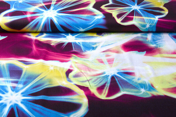 100% Viskose Digital Printed Neon Pink Blau