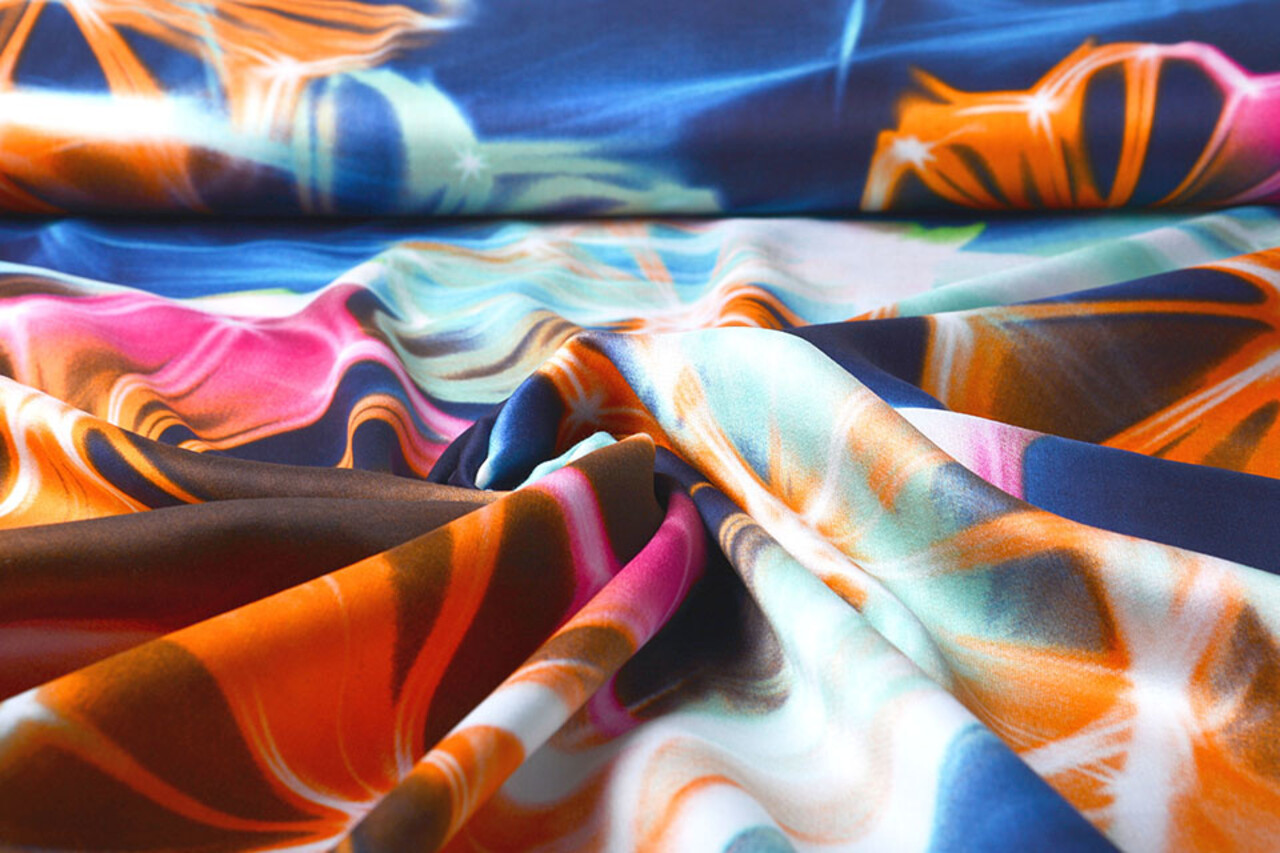 100% Viscose Digital Printed Neon Blue Orange 100% Viscose Digital Printed Neon Blue Orange