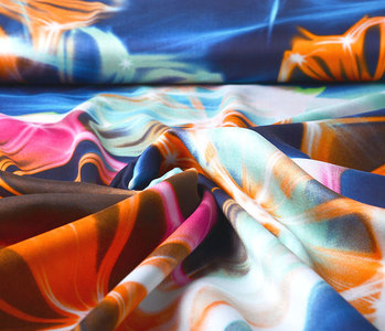 100% Viscose Digitaal Print Neon Blauw Oranje