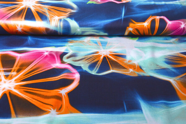 100% Viscose Digital Printed Neon Blue Orange 100% Viscose Digital Printed Neon Blue Orange