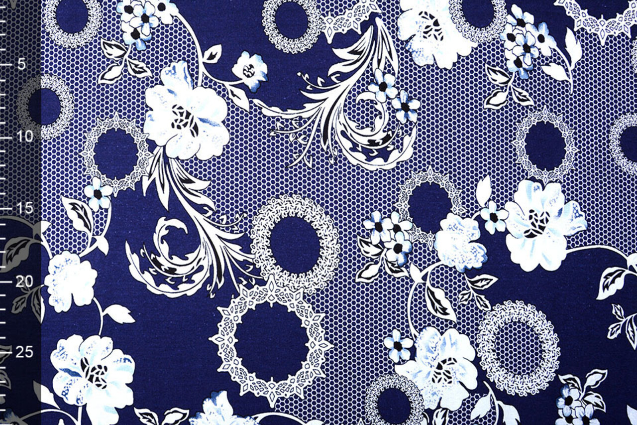 Viscose Jersey Lacquar Bunga Flower Navy Blue Viscose Jersey Lacquar Bunga Flower Navy Blue