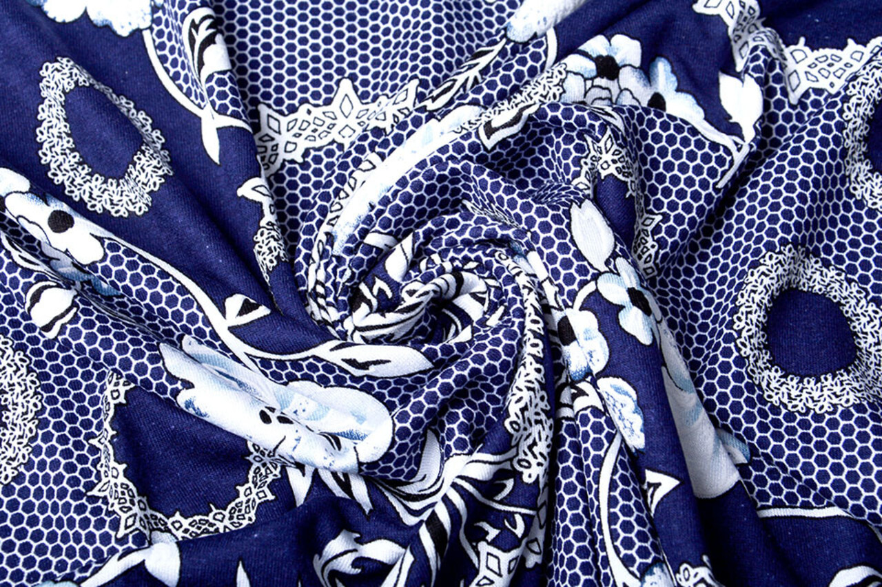 Viskose Jersey Lacquar Bunga Blume Marine Blau