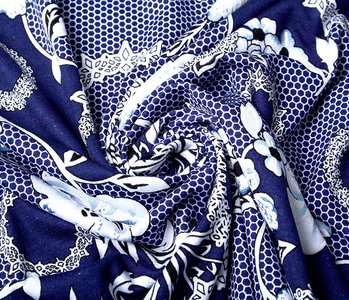 Viscose Jersey Lacquar Bunga Flower Navy Blue