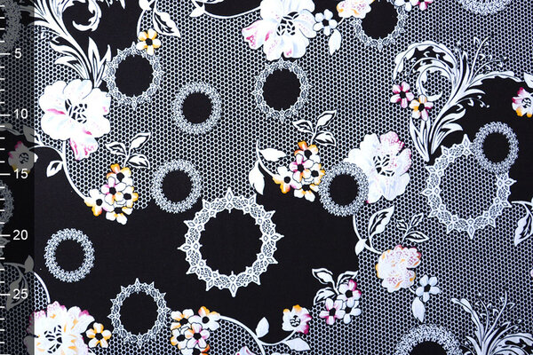 Viscosa Jersey Laccato Bunga Fiore Nero Viscosa Jersey Laccato Bunga Fiore Nero