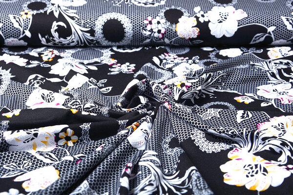 Jersey de Viscosa Lacquar Flores Flor Negro Jersey de Viscosa Lacquar Flores Flor Negro