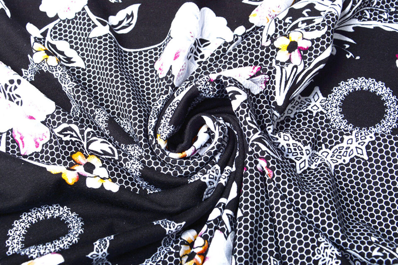 Viskose Jersey Lacquar Bunga Blume Schwarz Viskose Jersey Lacquar Bunga Blume Schwarz