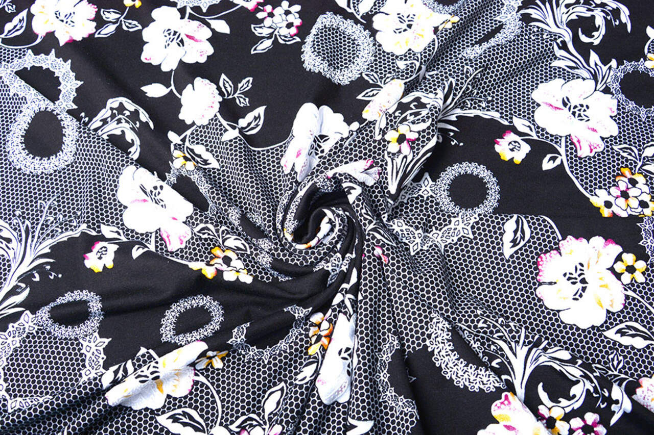 Jersey de Viscosa Lacquar Flores Flor Negro Jersey de Viscosa Lacquar Flores Flor Negro