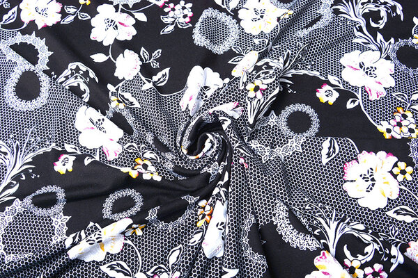 Jersey de Viscosa Lacquar Flores Flor Negro Jersey de Viscosa Lacquar Flores Flor Negro
