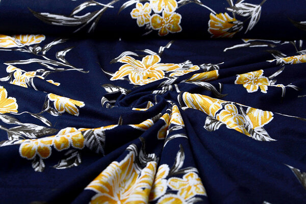 Viscosa Jersey Laccato Lule Blu Navy Giallo Viscosa Jersey Laccato Lule Blu Navy Giallo