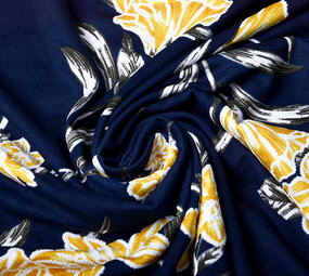 Viscose Jersey Lacquar Lule Marine Geel Viscose Jersey Lacquar Lule Marine Geel