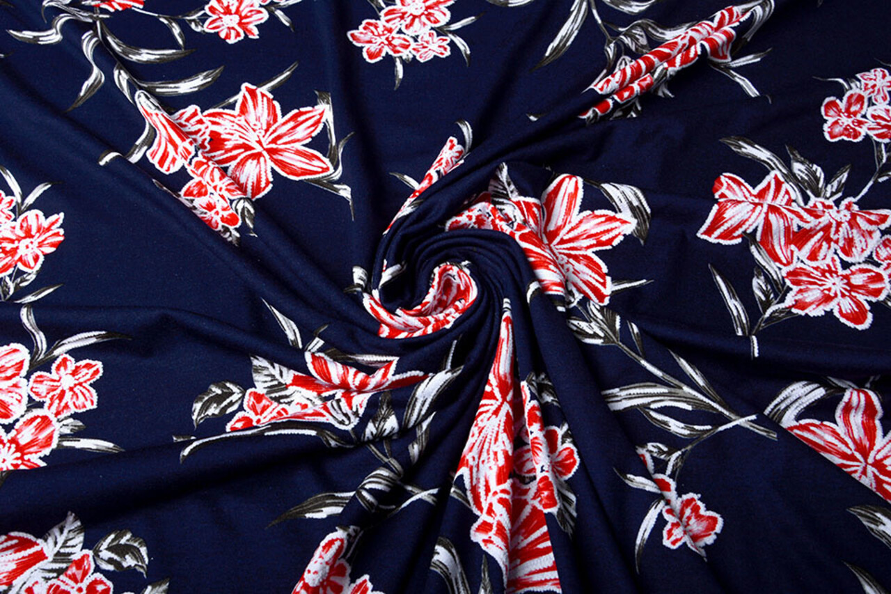 Viscose Jersey Lacquar Lule Marine Rood